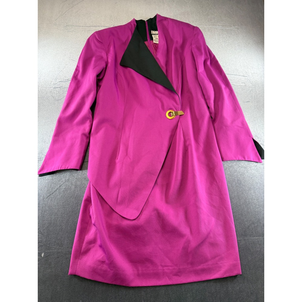 Vintage E Style  Size 14 Magenta Asymmetrical Sheath Dress Gold Ring Hardware